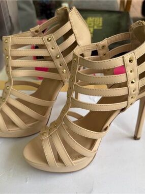 Women's Nude Strappy High Heel Sandals with Stud Details size 8